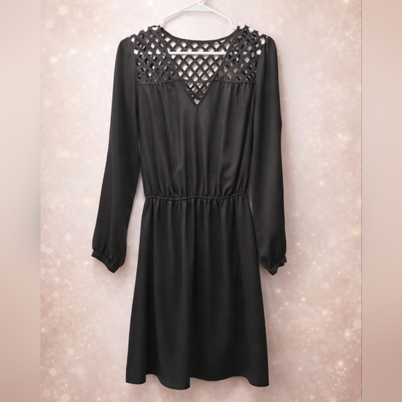 Gianni Bini Dresses & Skirts - Gianni Bini XS Black Long Sleeve Dress with Lattice Neckline